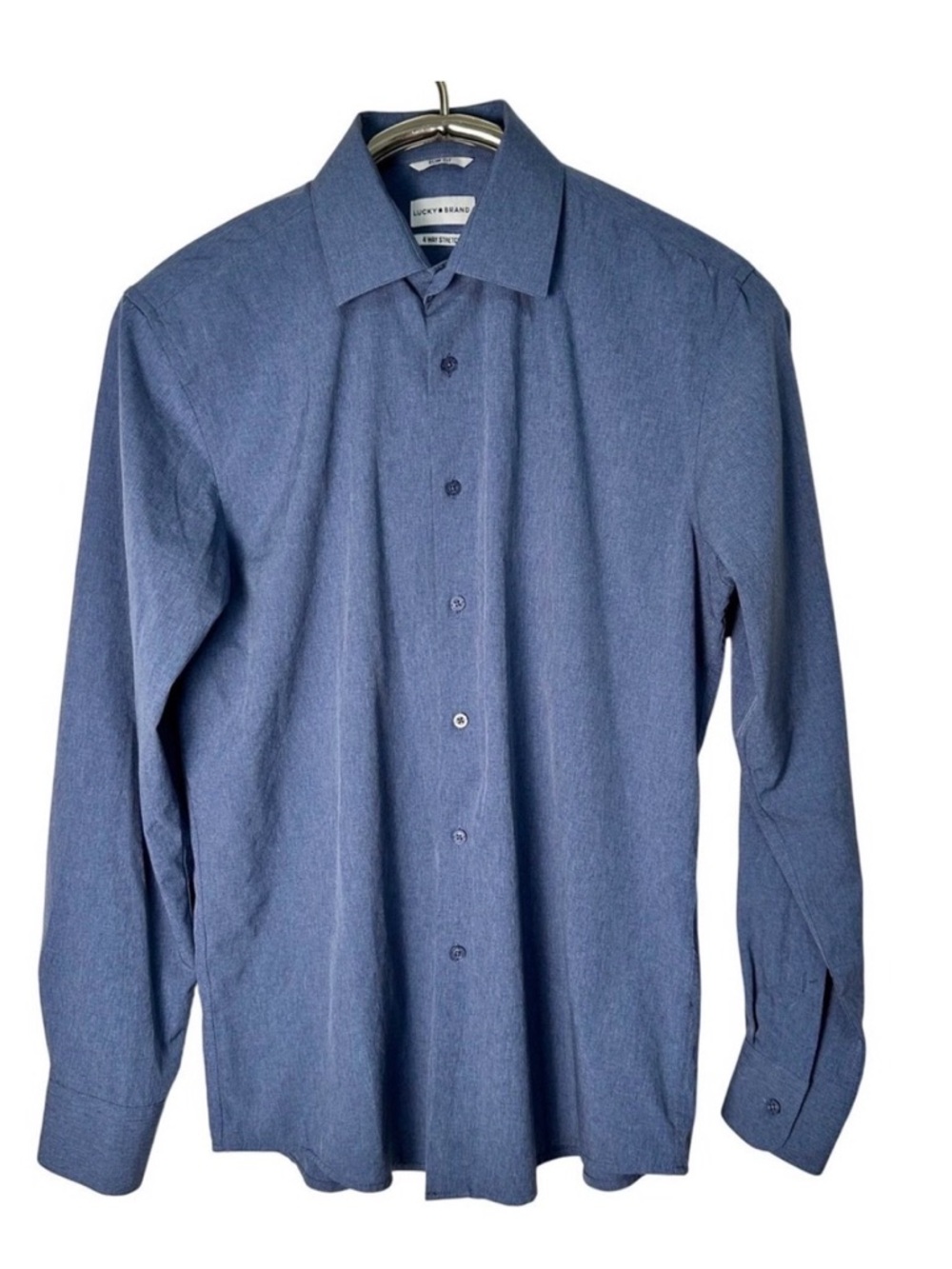 Lucky Brand M Slim Fit 4 Way Stretch Button Down Long Sleeve Blue Dress Shirt